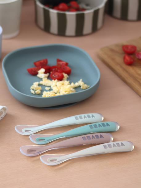 Lot de 4 cuillères 1er âge Soft bleu/gris/ocre+blue/ eucalyptus/ pink/ mist+vert sauge 10 - vertbaudet enfant 