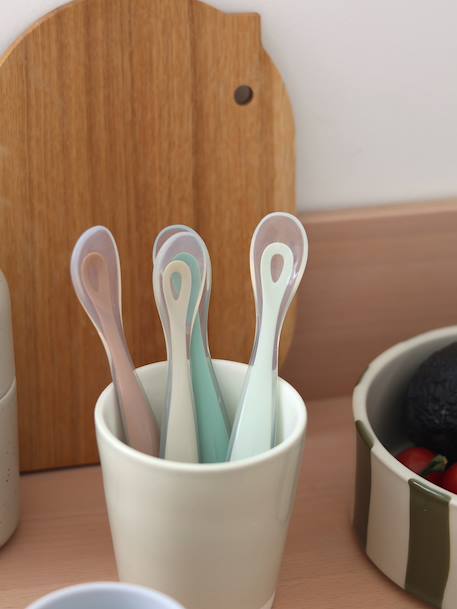 Lot de 4 cuillères 1er âge Soft bleu/gris/ocre+blue/ eucalyptus/ pink/ mist+vert sauge 11 - vertbaudet enfant 