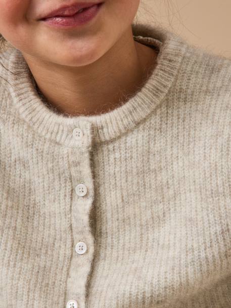 Cardigan sans manches doux fille Ecru chine+Marron 3 - vertbaudet enfant 