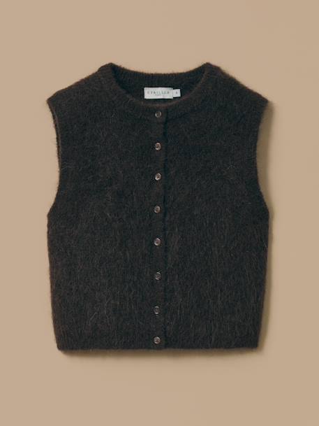 Cardigan sans manches doux fille Ecru chine+Marron 5 - vertbaudet enfant 