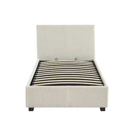 Lit coffre avec sommier à lattes et tête de lit, l 202 x p 97,5 x h 86cm, finition velours côtelé (grosse côte) Blanc+Gris 4 - vertbaudet enfant 