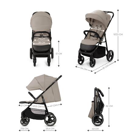 Poussette TRIG 3 Pliable d’Une Main jusqu’à 25 kg avec Dossier Allongé, Grandes Roues et Capote Imperméable Beige+Gris+Marron+Noir 6 - vertbaudet enfant 