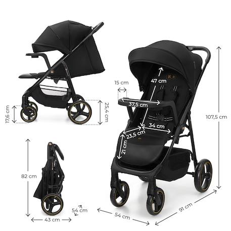 Poussette TRIG 3 TR avec plateau click & fold, assise allongée 91,5 cm, roues pivotantes 360°, capote déperlante Beige+Gris+Marron+Noir 24 - vertbaudet enfant 