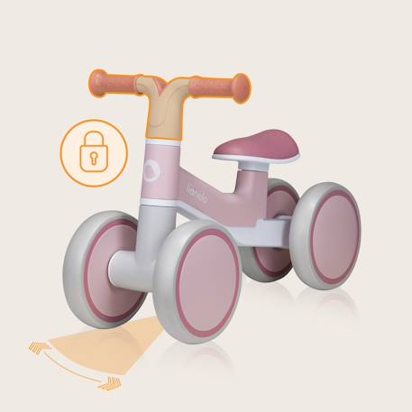 Draisienne villy à 4 roues avec amortissement avant et siège ergonomique Beige latte+Green turquoise+Pink rose 17 - vertbaudet enfant 