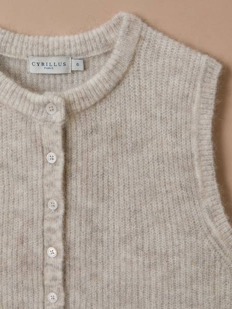 Cardigan sans manches doux fille Ecru chine+Marron 2 - vertbaudet enfant 