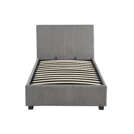 Lit coffre avec sommier à lattes et tête de lit, l 202 x p 97,5 x h 86cm, finition velours côtelé (grosse côte) Blanc+Gris 10 - vertbaudet enfant 