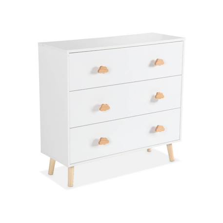 Commode enfant, décor bois, 3 tiroirs, pieds et poignées nuage en pin Blanc 2 - vertbaudet enfant 