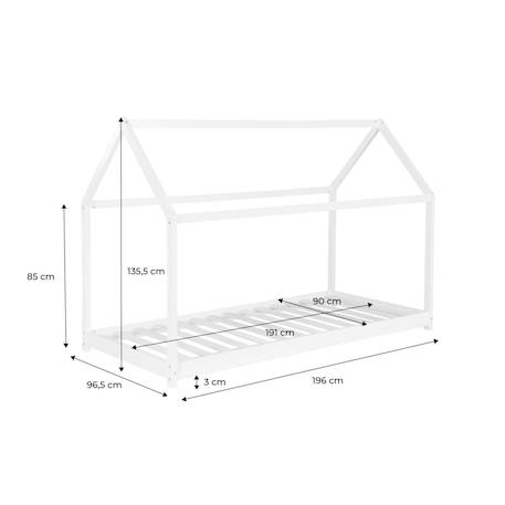 Lit enfant cabane, bois massif en pin naturel - tobias - sommier inclus, 90 x 190 cm Blanc+Naturel 10 - vertbaudet enfant 