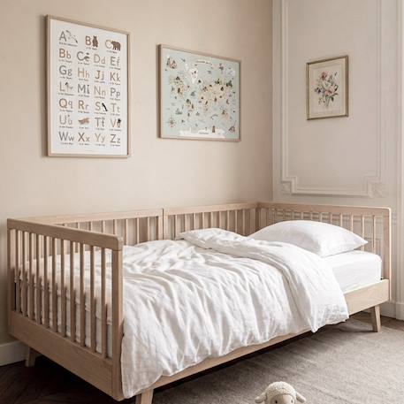 Housse de couette 1 personne satin de coton bio lavé Ambre+Blanc craie+Cyprès+Peach+Tilleul 7 - vertbaudet enfant 
