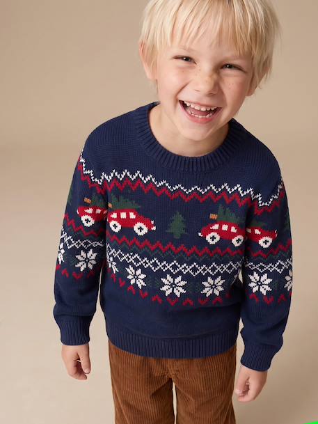 Pull jacquard garçon manches longues marine 2 - vertbaudet enfant 