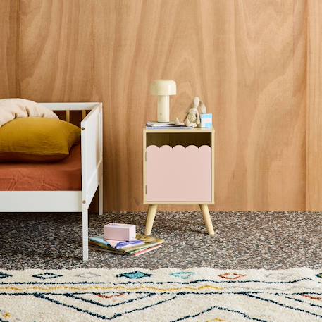 Table de chevet enfant décor bois 1 porte, pieds bois de pin - 34 x 23,5 x 52 cm  - azur Blanc+Naturel+Rose+Vert 15 - vertbaudet enfant 