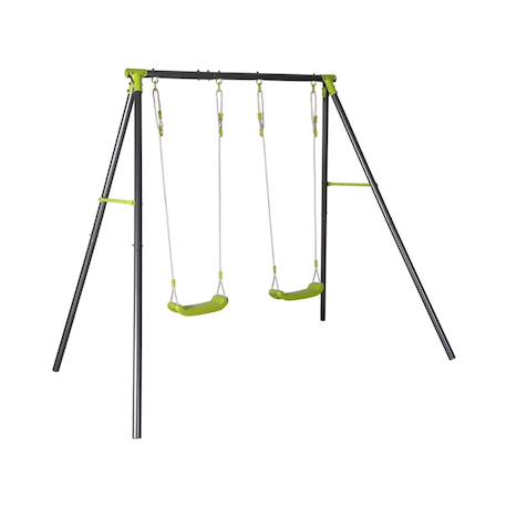 Portique balançoire double en métal, 2 places, noir et vert, acier, l 217 x p 153 x h 195 cm Noir et vert 2 - vertbaudet enfant 