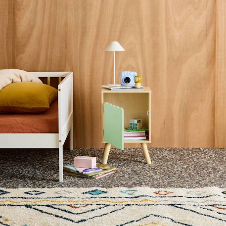Table de chevet enfant décor bois 1 porte, pieds bois de pin - 34 x 23,5 x 52 cm  - azur Blanc+Naturel+Rose+Vert 22 - vertbaudet enfant 