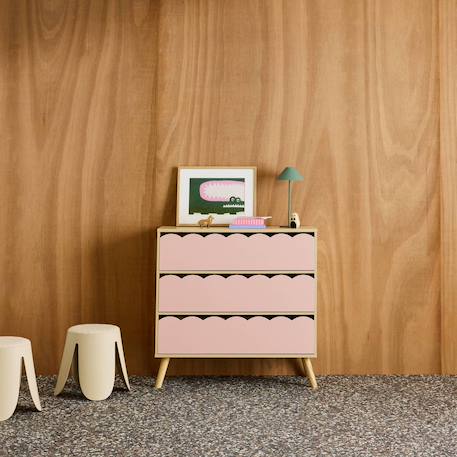 Commode enfant décor bois 3 tiroirs, pieds bois de pin - 80 x 30 x 79 cm - azur Blanc+Naturel+Rose+Vert 15 - vertbaudet enfant 