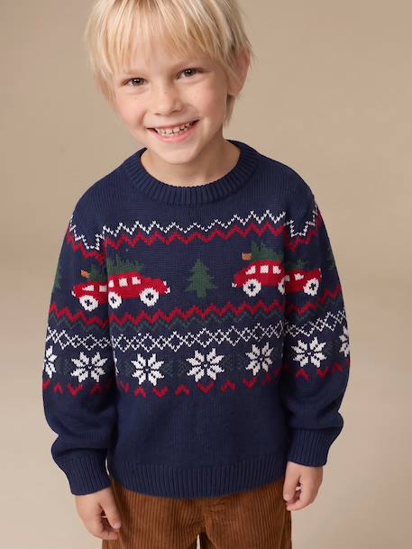 Pull jacquard garçon manches longues marine 1 - vertbaudet enfant 