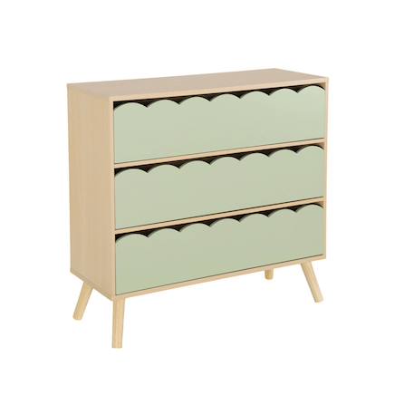 Commode enfant décor bois 3 tiroirs, pieds bois de pin - 80 x 30 x 79 cm - azur Blanc+Naturel+Rose+Vert 20 - vertbaudet enfant 