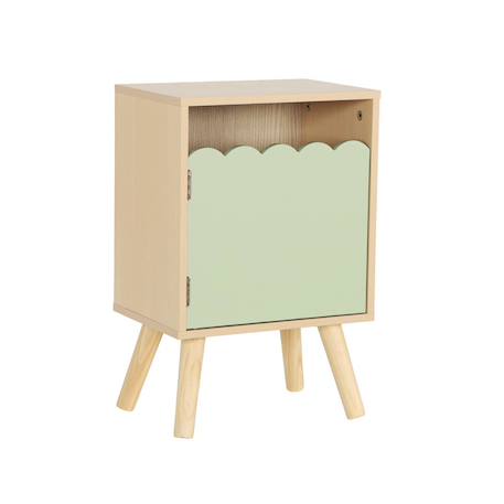 Table de chevet enfant décor bois 1 porte, pieds bois de pin - 34 x 23,5 x 52 cm  - azur Blanc+Naturel+Rose+Vert 20 - vertbaudet enfant 