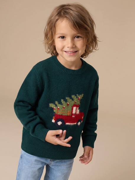 Pull noël manches longues garçon vert foncé 1 - vertbaudet enfant 