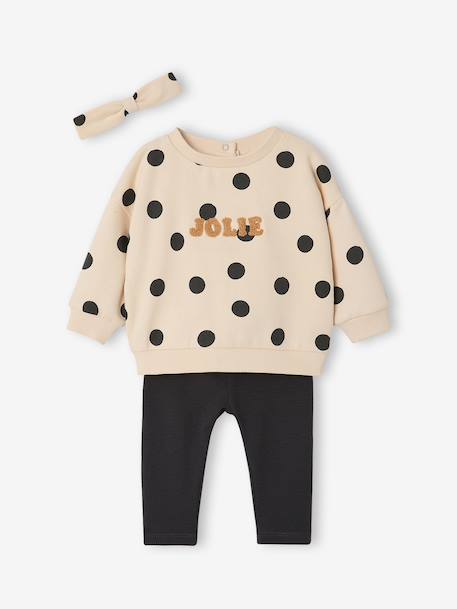 Ensemble bébé fille 3 pièces sweat + legging + bandeau personnalisable anthracite+Léopard+marine 1 - vertbaudet enfant 