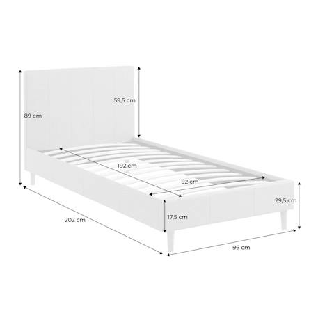 Lit avec sommier à lattes et tête de lit, finition tissu, l202 x p96 x h88cm Beige+Gris clair 12 - vertbaudet enfant 