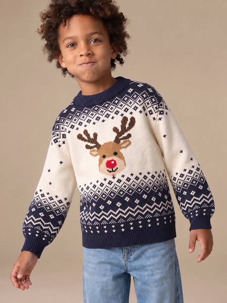 Pull de Noël garçon marine 2 - vertbaudet enfant 