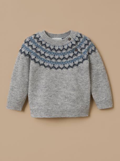 Pull laine col jacquard bébé Gris chine 1 - vertbaudet enfant 