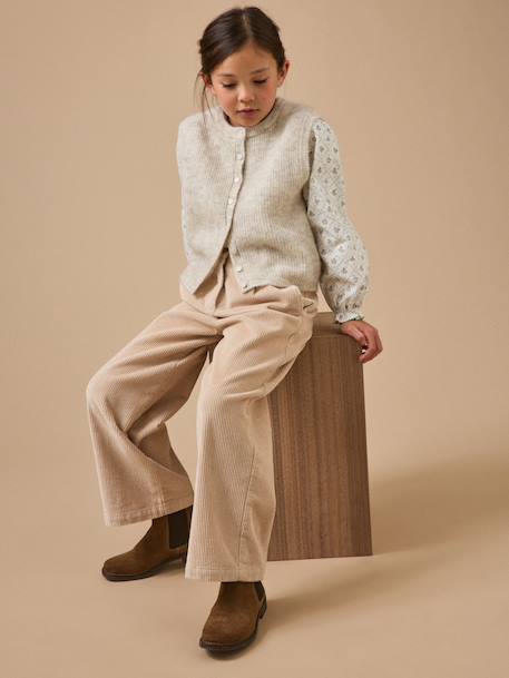 Cardigan sans manches doux fille Ecru chine+Marron 4 - vertbaudet enfant 