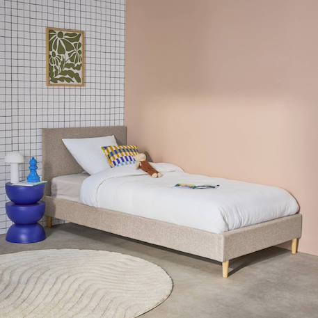 Lit avec sommier à lattes et tête de lit, finition tissu, l202 x p96 x h88cm Beige+Gris clair 4 - vertbaudet enfant 