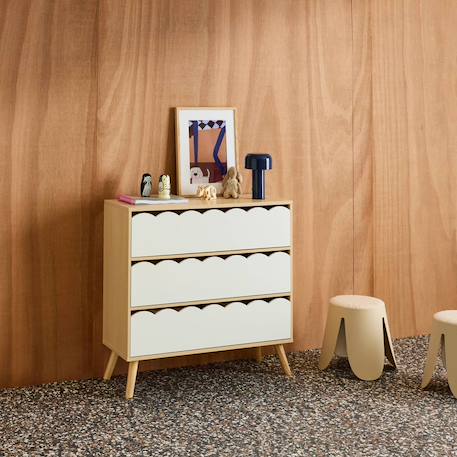Commode enfant décor bois 3 tiroirs, pieds bois de pin - 80 x 30 x 79 cm - azur Blanc+Naturel+Rose+Vert 4 - vertbaudet enfant 