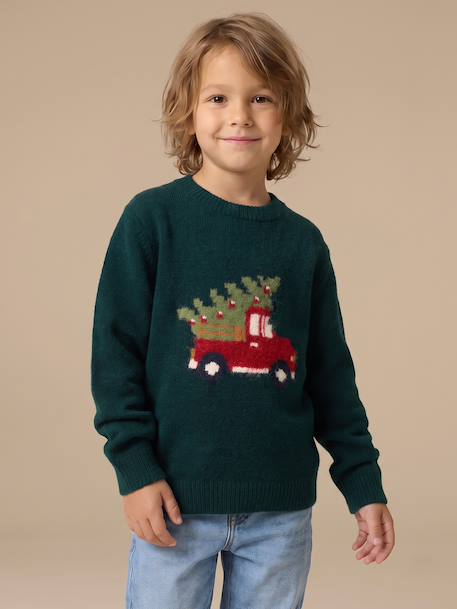 Pull noël manches longues garçon vert foncé 2 - vertbaudet enfant 