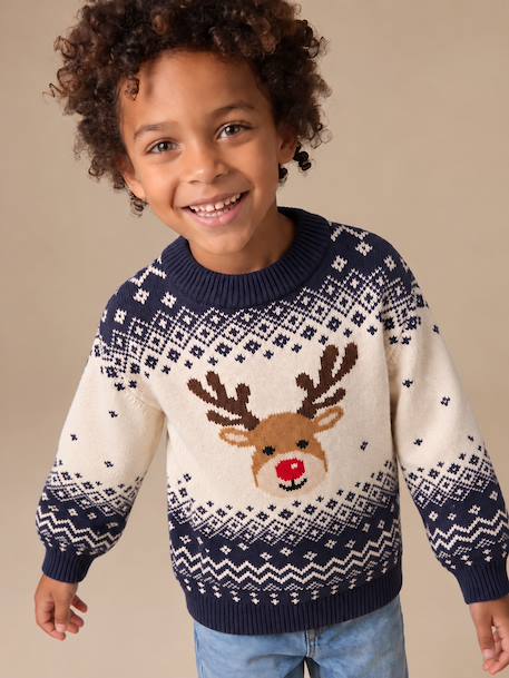 Pull de Noël garçon marine 1 - vertbaudet enfant 