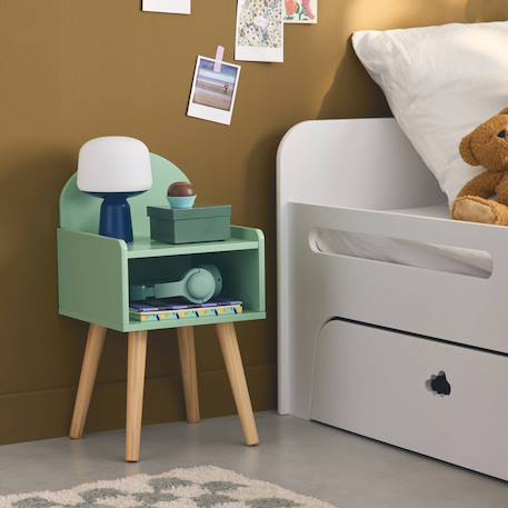 Table de chevet chambre enfant, pieds en pin Blanc+Rose+Vert 15 - vertbaudet enfant 