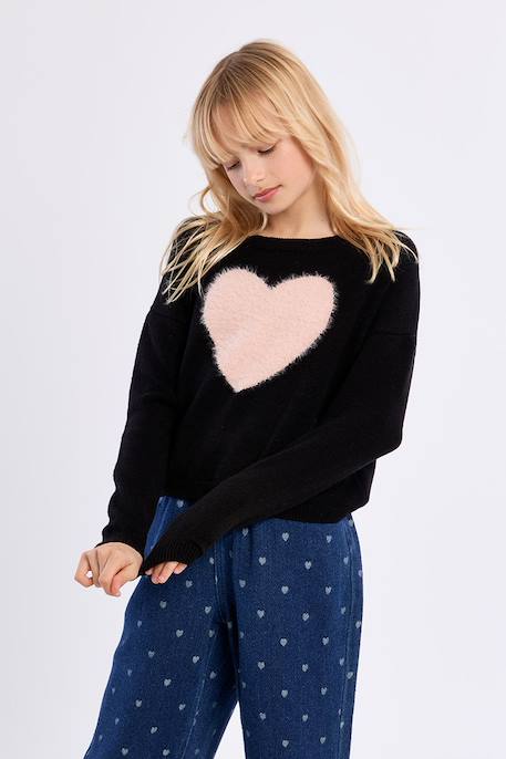 Pull en maille, motif cœur Noir 2 - vertbaudet enfant 