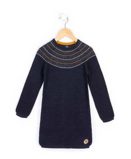 Robe manches longues 100% coton fille Bleu indigo 1 - vertbaudet enfant 
