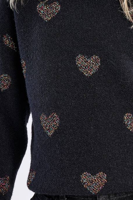 Pull en maille, imprimé cœurs - fille Noir+Rose 5 - vertbaudet enfant 