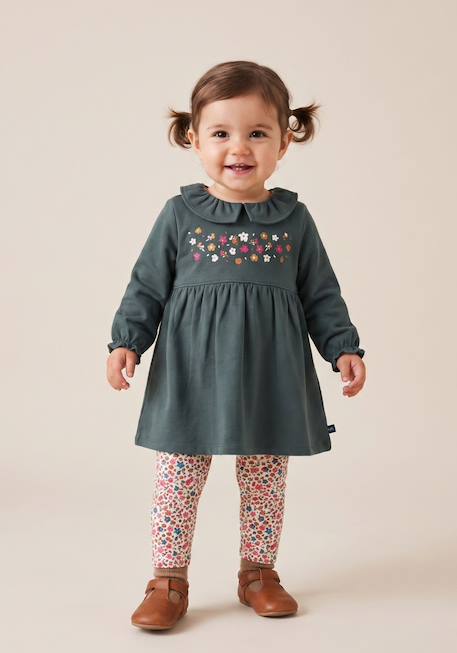 Ensemble robe + bas 100% coton bébé fille Bleu canard 1 - vertbaudet enfant 