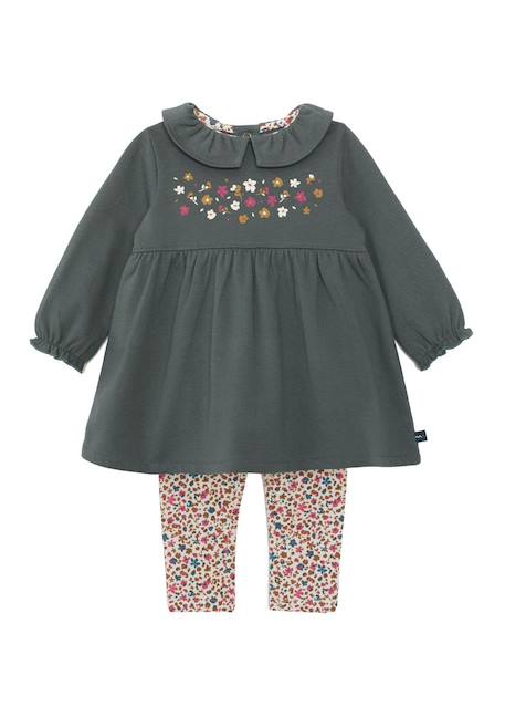 Ensemble robe + bas 100% coton bébé fille Bleu canard 2 - vertbaudet enfant 