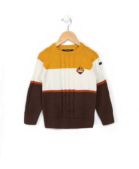 Pull 100% coton garçon Naturel / chocolat / jaune 1 - vertbaudet enfant 
