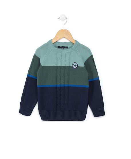 Pull 100% coton garçon Bleu / vert 1 - vertbaudet enfant 