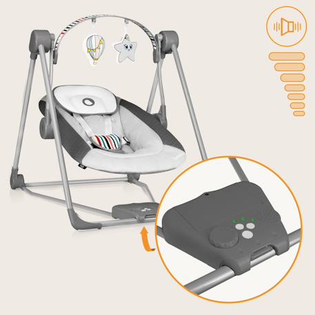 Balancelle transat otto avec 5 vitesses, sons de la nature et pliage compact Cozy grey 5 - vertbaudet enfant 