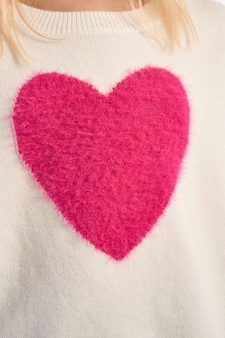 Pull en maille, motif cœur - fille Noir+Offwhite 10 - vertbaudet enfant 