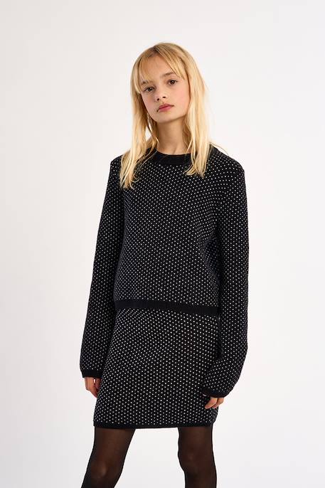 Pull en maille col rond, motif cœurs Noir 1 - vertbaudet enfant 