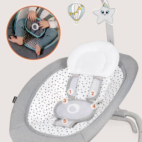 Balancelle transat pascal avec 12 mélodies, vibrations et pliage compact Grey dove+Grey scandi 6 - vertbaudet enfant 