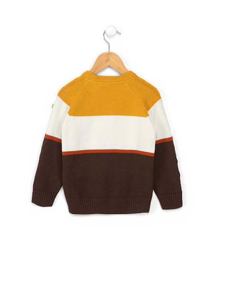 Pull 100% coton garçon Naturel / chocolat / jaune 2 - vertbaudet enfant 