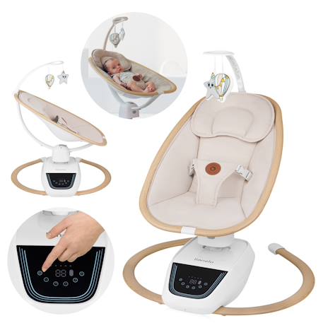 Balancelle transat électrique olivia pivotante à 180° avec 5 mouvements, mélodies et télécommande Beige natural 1 - vertbaudet enfant 