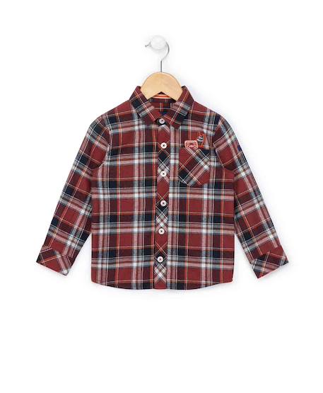 Chemise manches longues 100% coton garçon Carreaux grenat 1 - vertbaudet enfant 