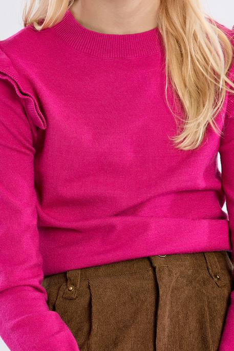 Pull en maille, épaules volantées - fille Fuchsia+Noir 5 - vertbaudet enfant 