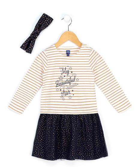 Ensemble robe + bandeau fille Fond blanc optique raye rose 1 - vertbaudet enfant 