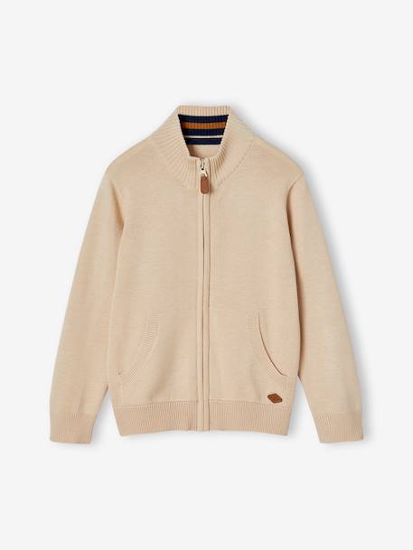 Gilet zippé col montant personnalisable garçon Bleu chiné+Ecru chiné - BROSS B 0294+vert chiné 7 - vertbaudet enfant 