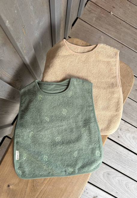 Lot de 2 bavoirs bébé en éponge moka Vert 1 - vertbaudet enfant 